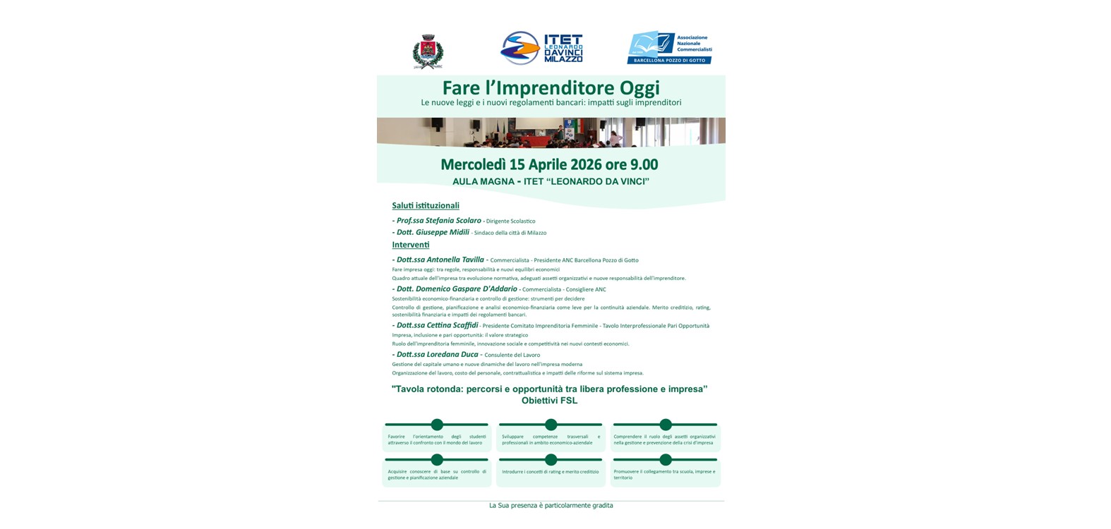 15 Aprile 2026 Aula Magna - Fare l’Imprenditore Oggi