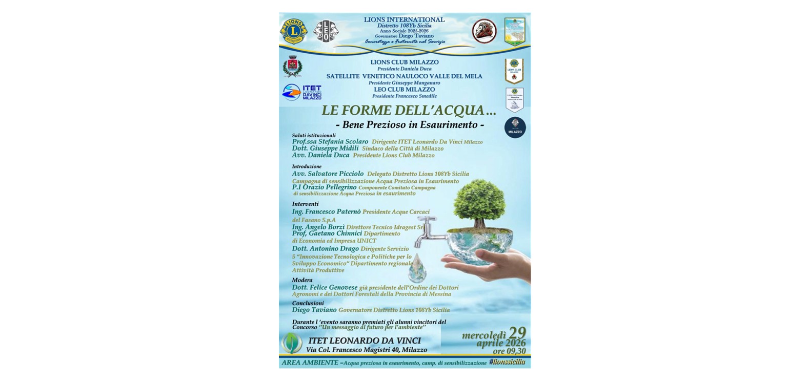 29 Aprile 2026 Aula Magna – Convegno “LE FORME DELL’ACQUA …… Bene Prezioso in Esaurimento”